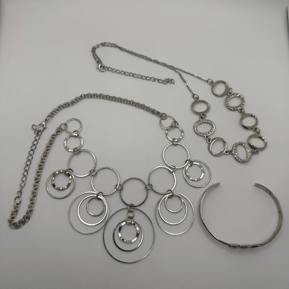 Lot Two Necklaces and One Cuff Bracelet Silver Tone 18” 20”